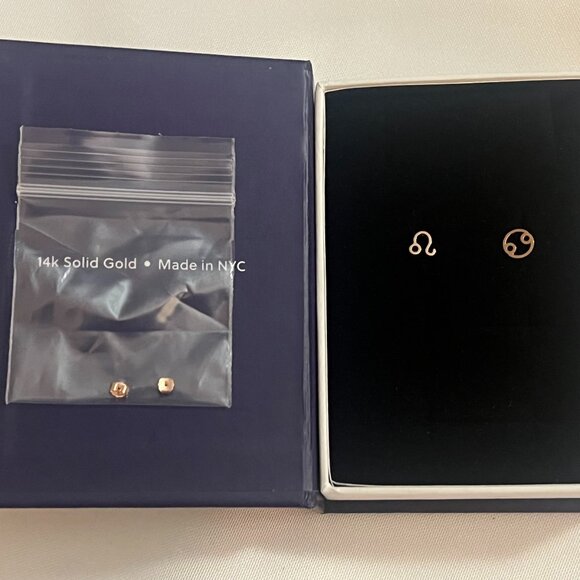 Automic 14k Rose Gold Astrology Leo & Cancer Stud Post Earrings (extra backs) - Picture 5 of 8